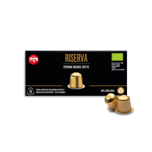 Caja de 10 cápsulas de aluminio Pascucci Riserva, café ecológico compatible con máquinas Nespresso