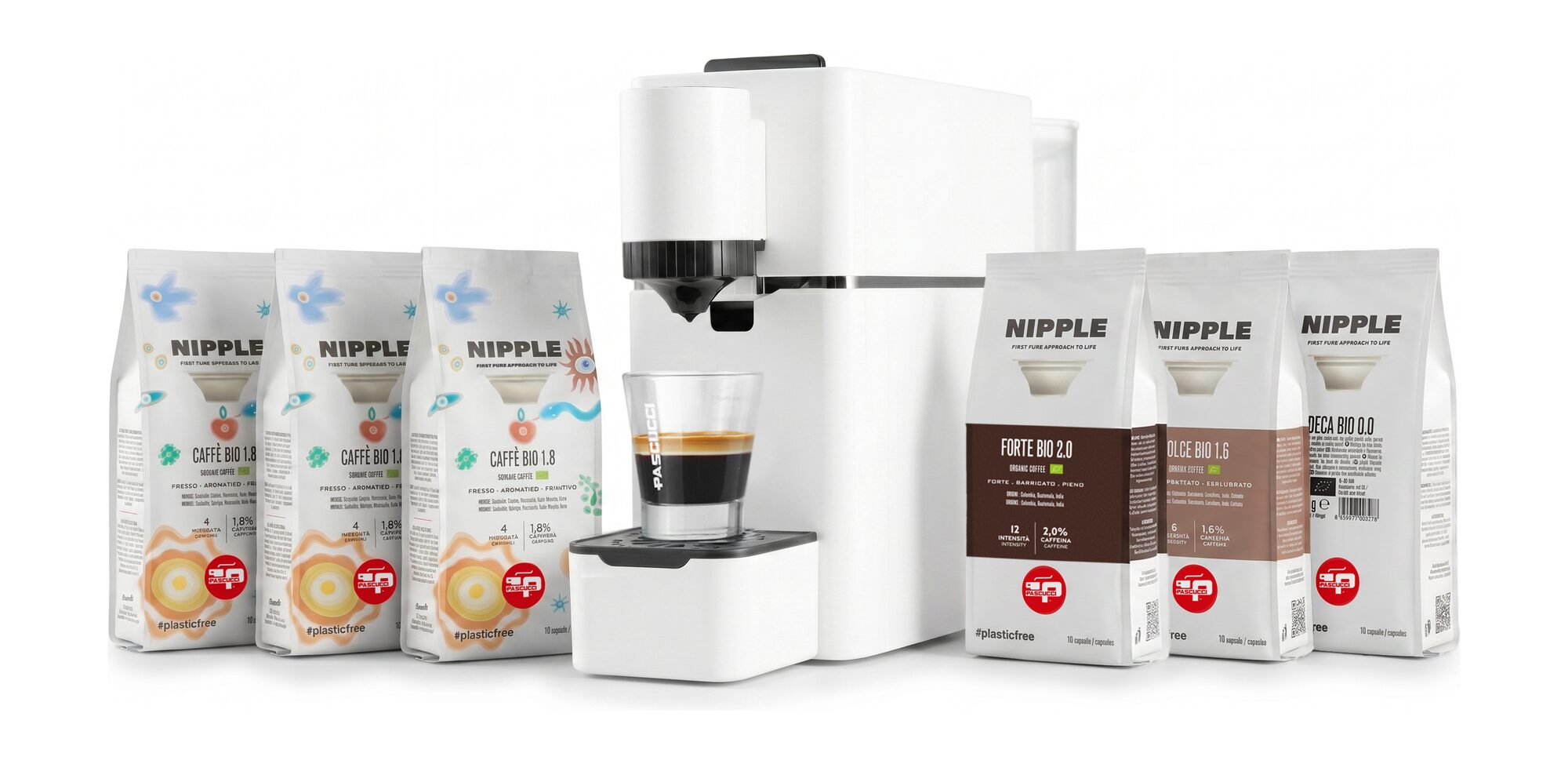 Kit de inicio Nipple: cafetera y seis paquetes de café orgánico